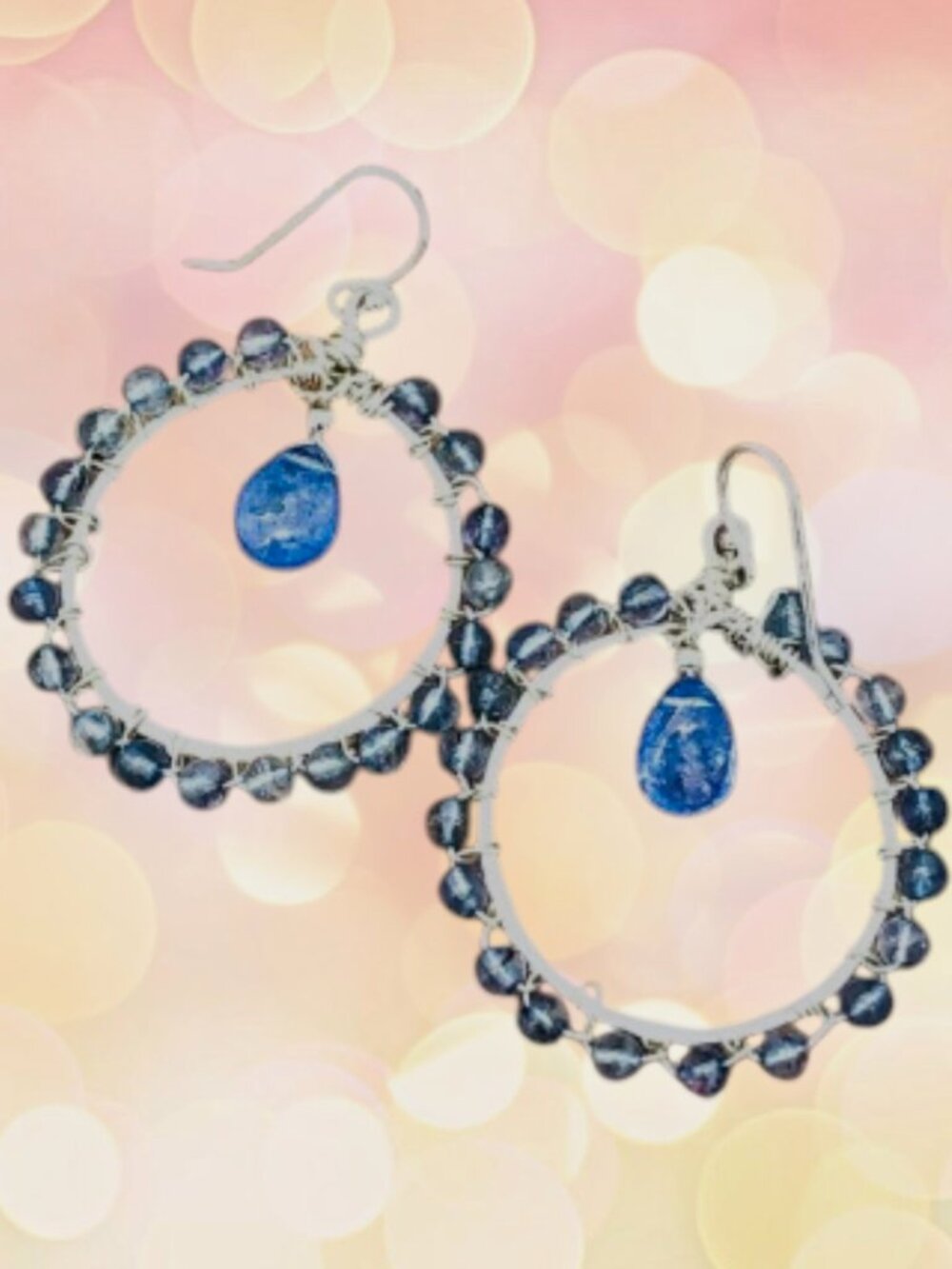 Iolite & Tanzanite Sterling Silver Hoop Earrings; December Birthstone